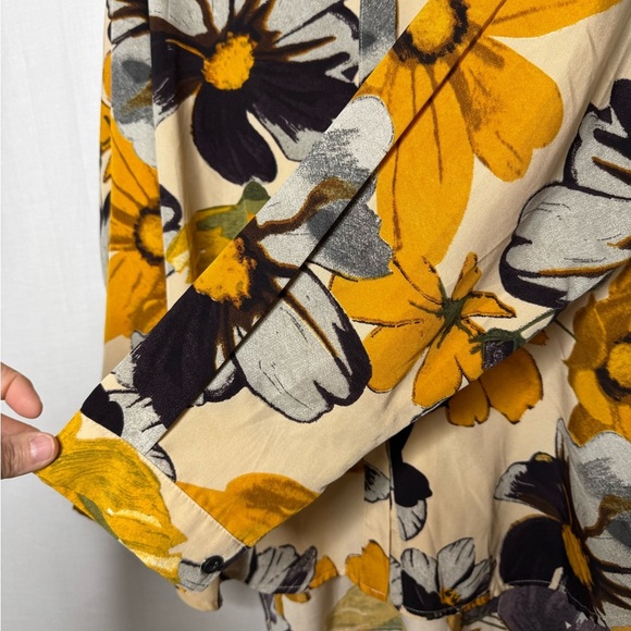 Bold Floral Button Down Blouse Cotton 2X Long Sleeve Casual Office Workwear - Picture 6 of 9